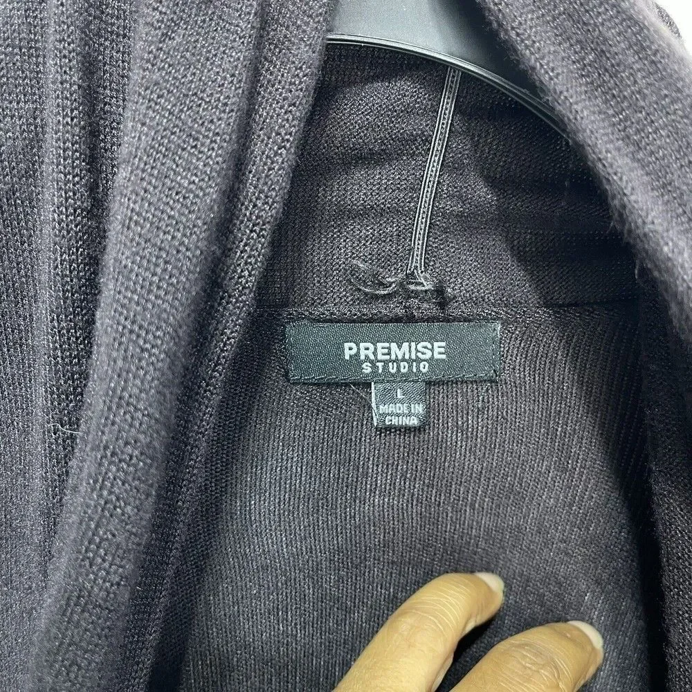 Premise Studio Women Cardigan L Brown Open Ruched Sleeve Cardigan Sweater